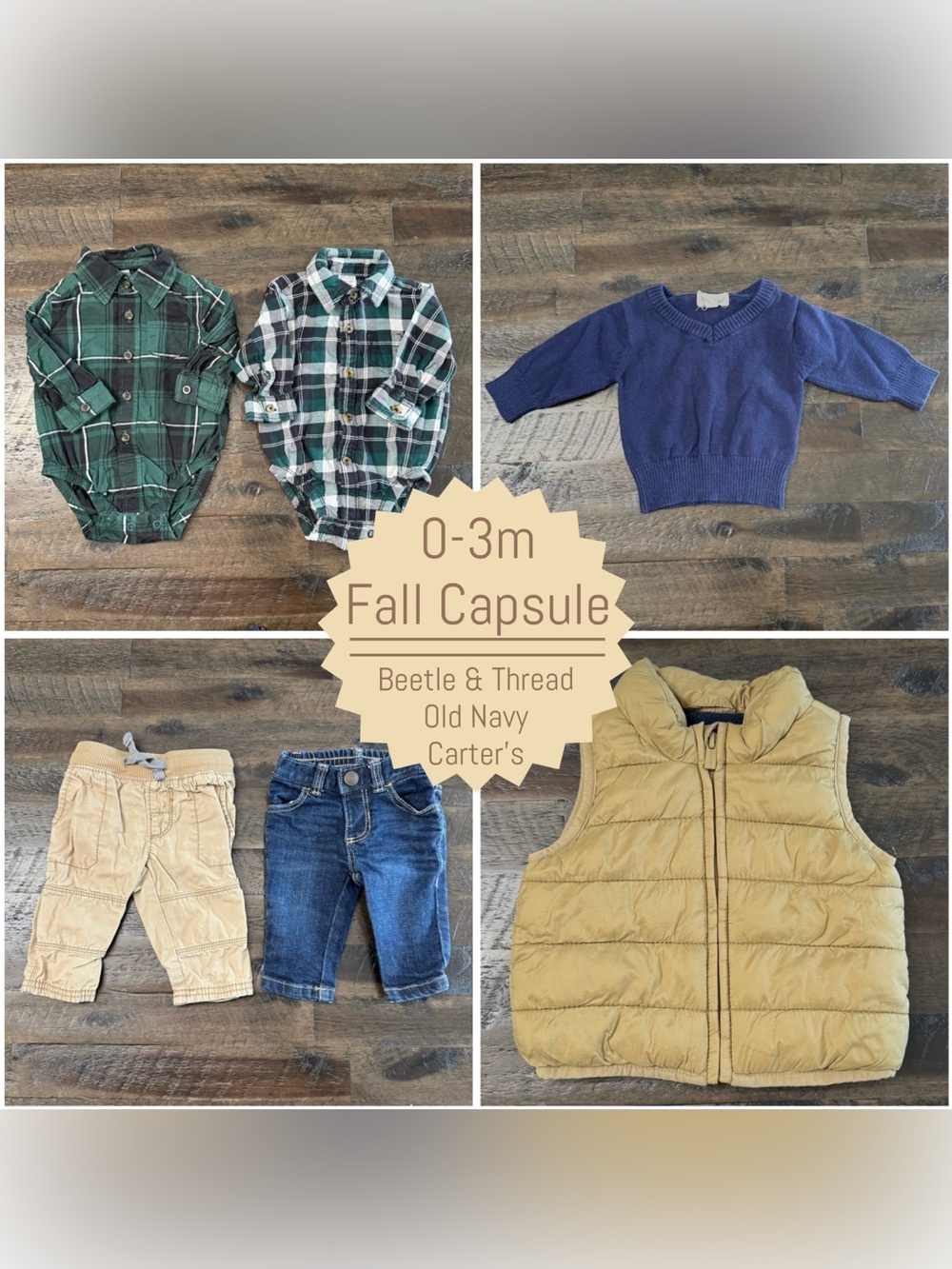 0-3M Baby Boy Fall Clothing Capsule Bundle 6Pc Flannel Sweater Puffer Vest Pants
